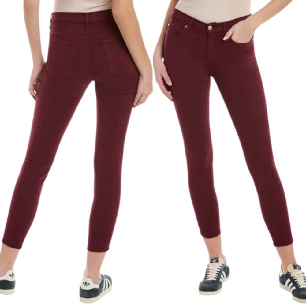 7 FOR ALL MANKIND Jeans Gwenevere High-Waist Ankle Skinny Pants Maroon SZ 32